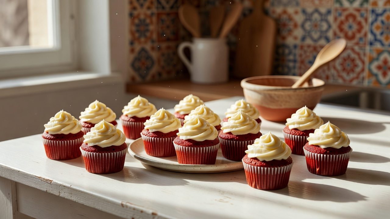 Cupcakes red velvet con frosting de queso crema
