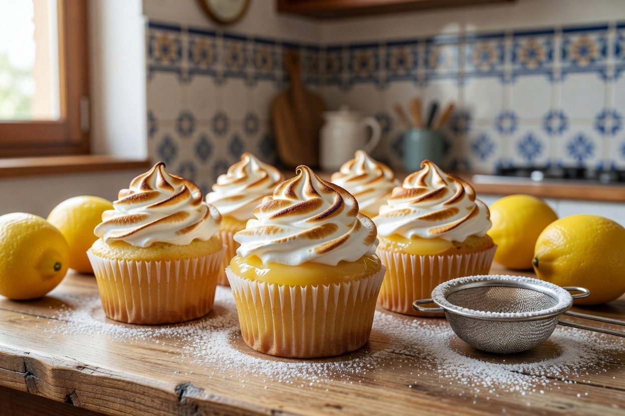 Cupcakes de limón con lemon curd y merengue italiano tostado
